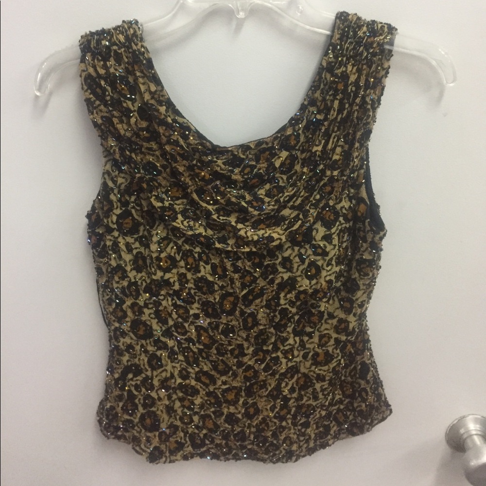 Sean Collection Leopard Print Sequin Top